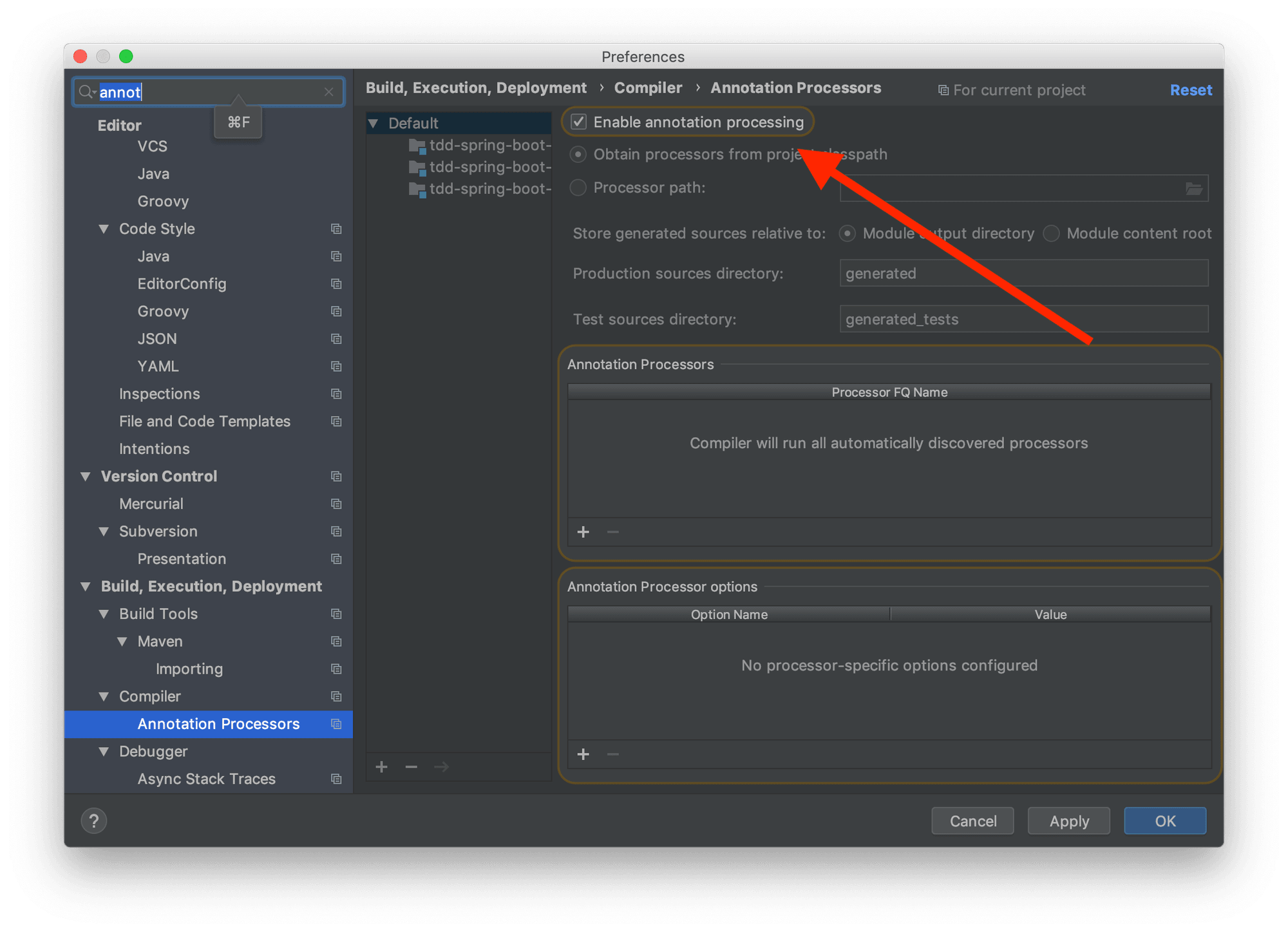 IntelliJ - Abilitiamo l'annotation processing