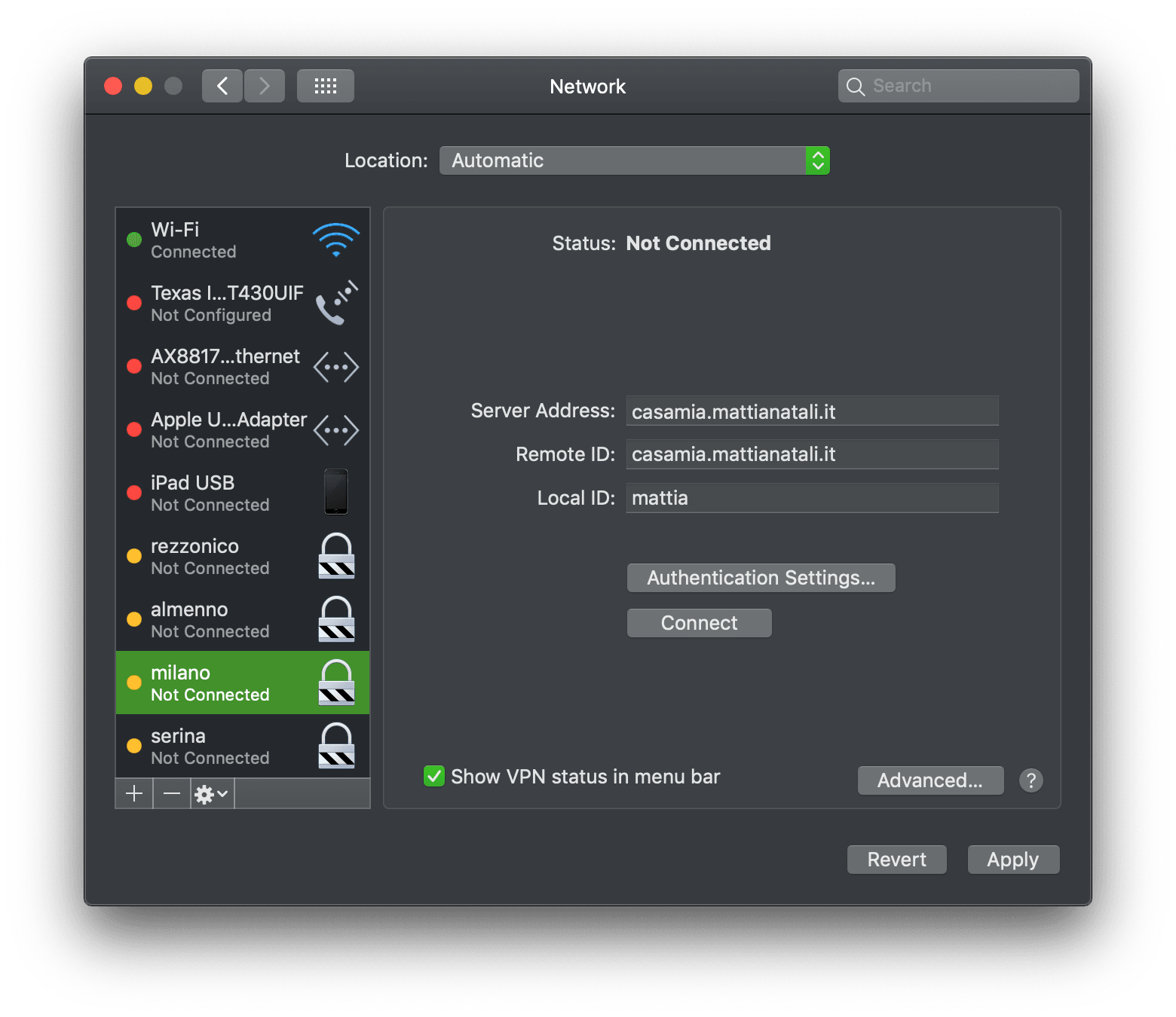 Configurazione della VPN sul mio Mac