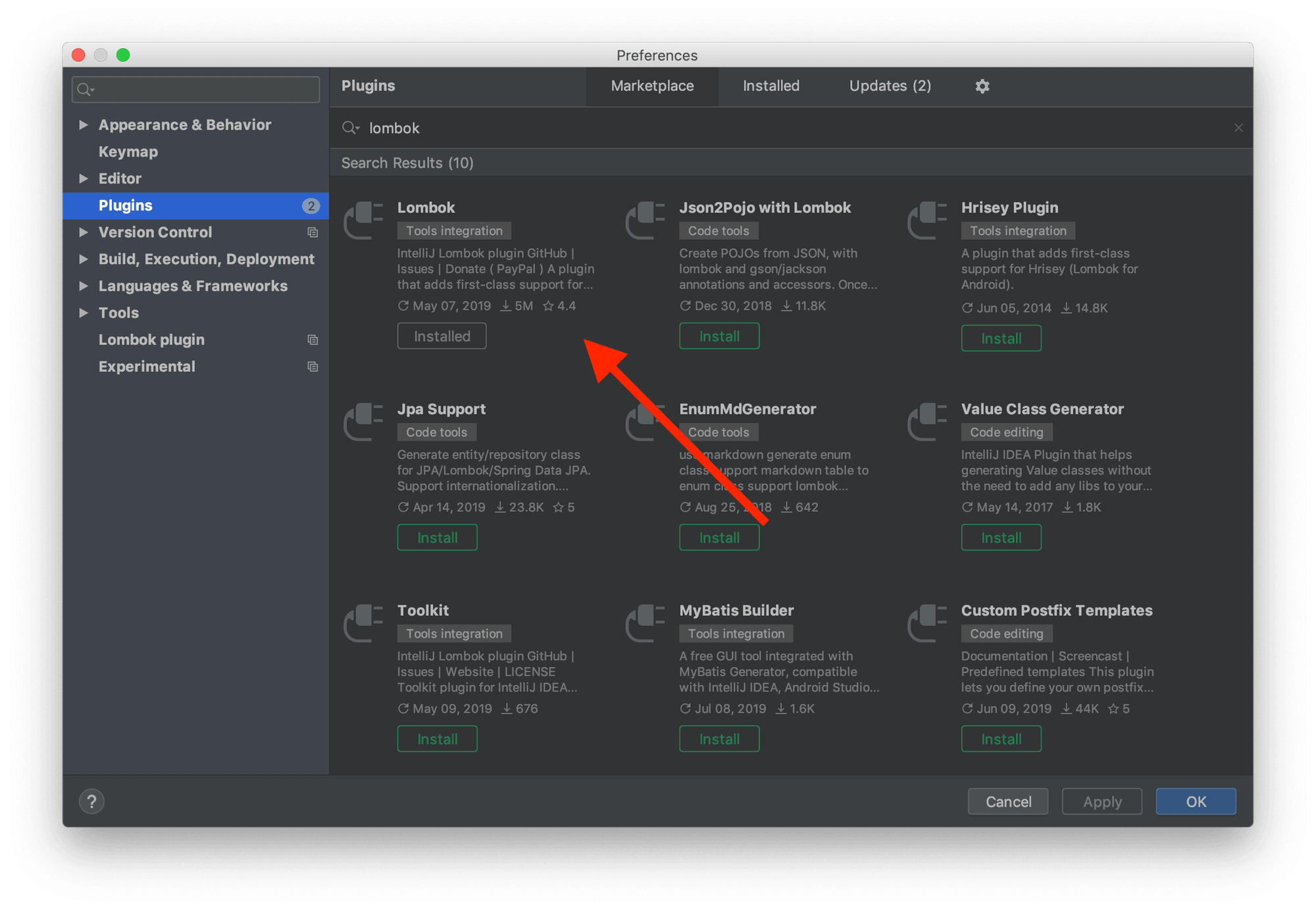 IntelliJ - Installiamo Lombok plugin